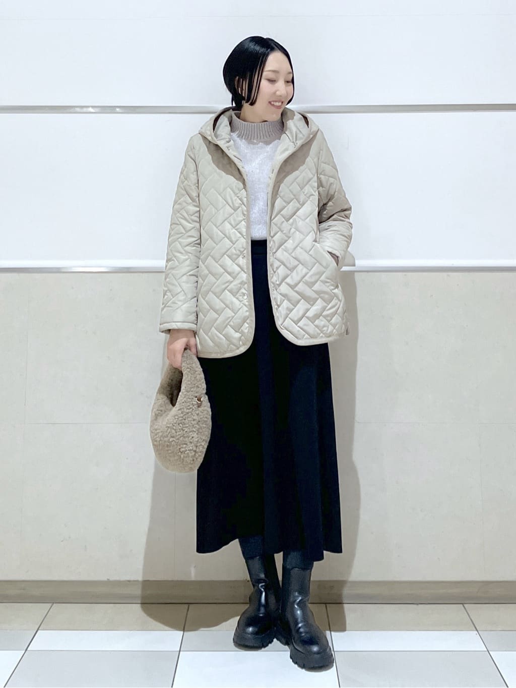 eriko さんの「Dessin｜キルトフードジャケット」を使ったコーディネート