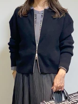 tomoさんの「UNTITLED｜【ゆったりサイズ／着丈短め】ジップニットカーディガン」を使ったコーディネート