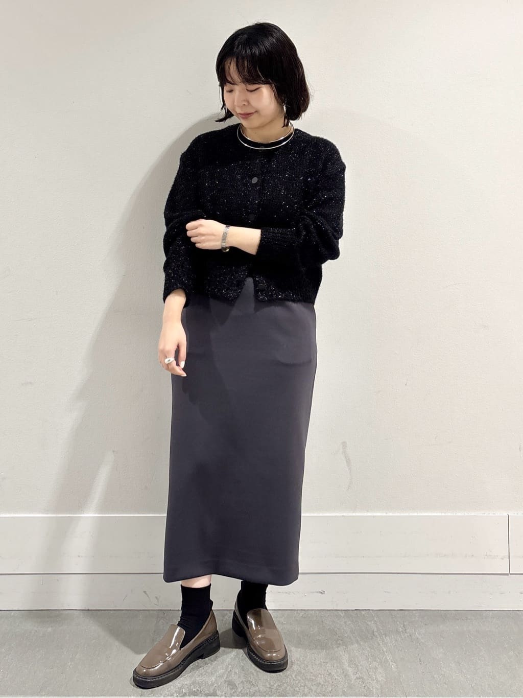 モエカさんの「UNTITLED｜【ラメ風/着映え】ファンシーヤーン カーディガン」を使ったコーディネート