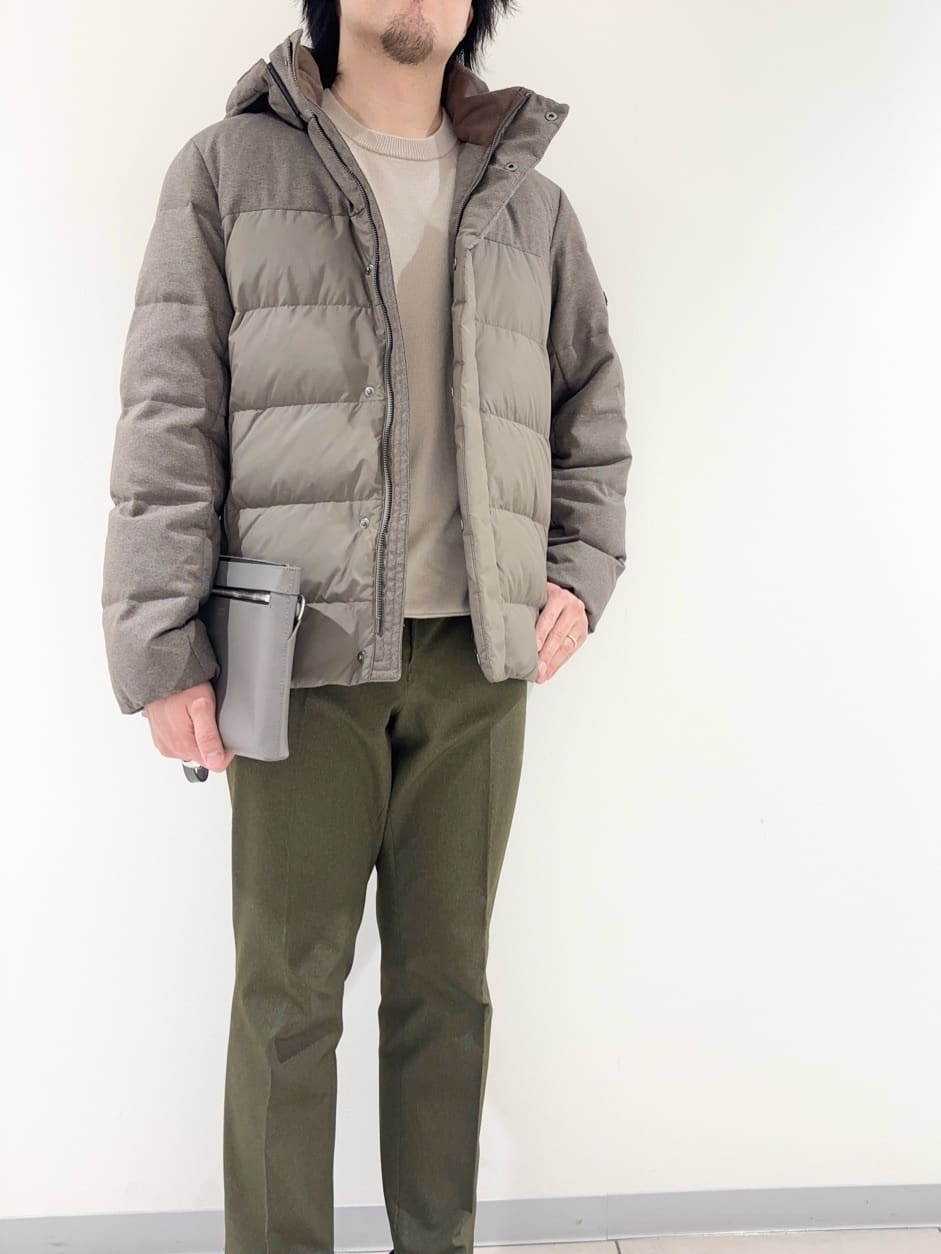 及川さんの「TAKEO KIKUCHI｜カラーコンビ ダウンブルゾン」を使ったコーディネート