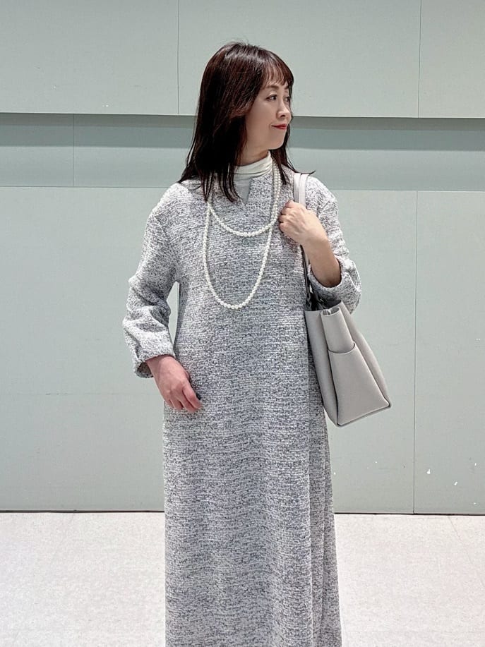 makiさんの「UNTITLED｜【洗える/ストレッチ】ツイードジャージワンピース」を使ったコーディネート