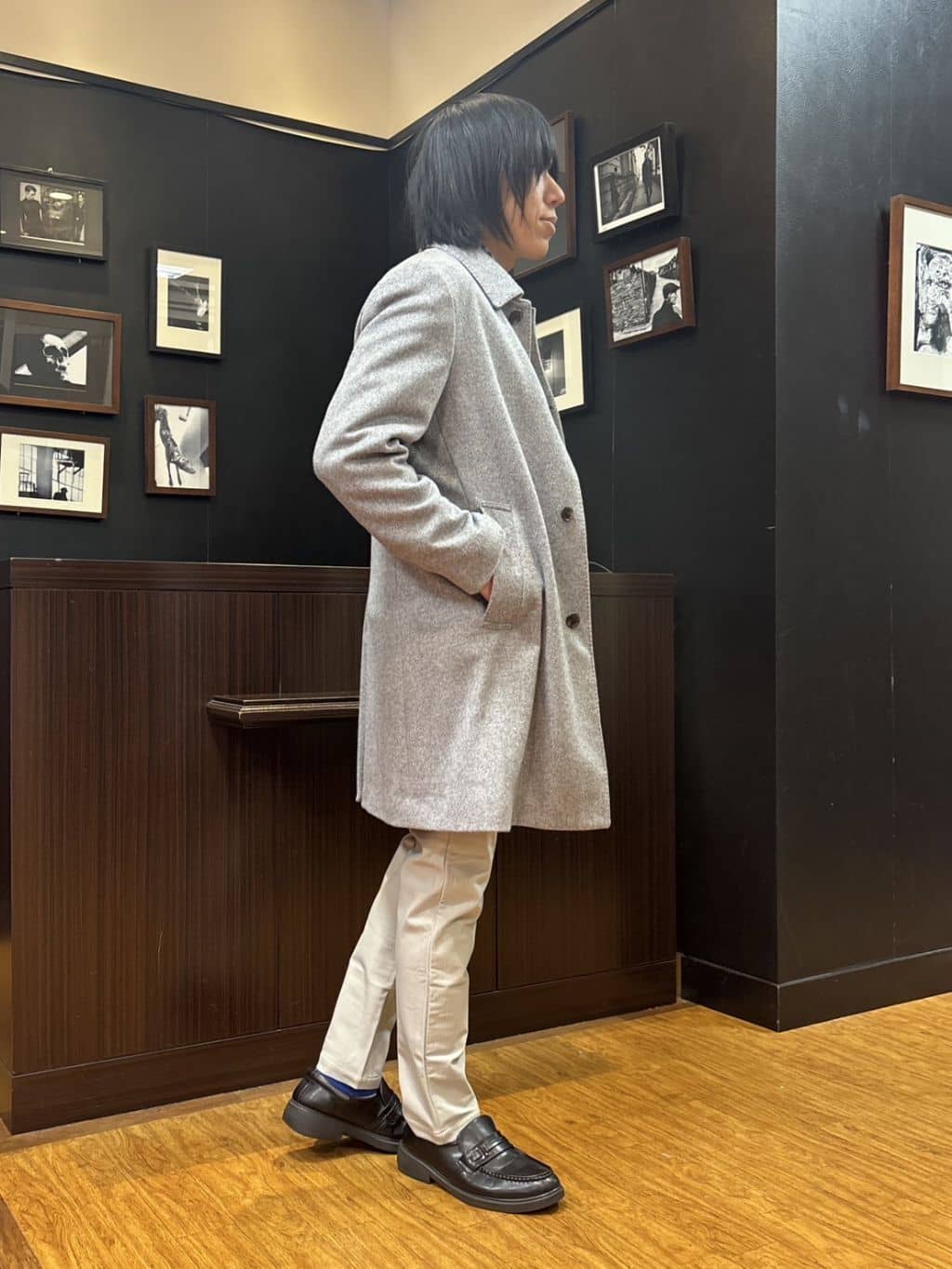 moritaさんの「TAKEO KIKUCHI｜カシミヤブレンド ビーバー調ステンカラーコート」を使ったコーディネート