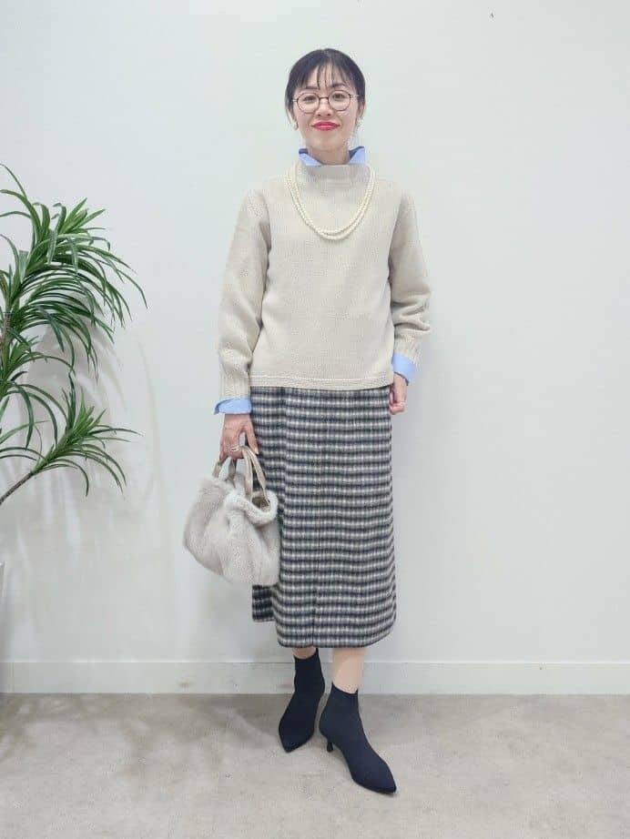 MUTSUKOさんの「UNTITLED｜【洗える】スポンディッシュ ボトルネックニット」を使ったコーディネート