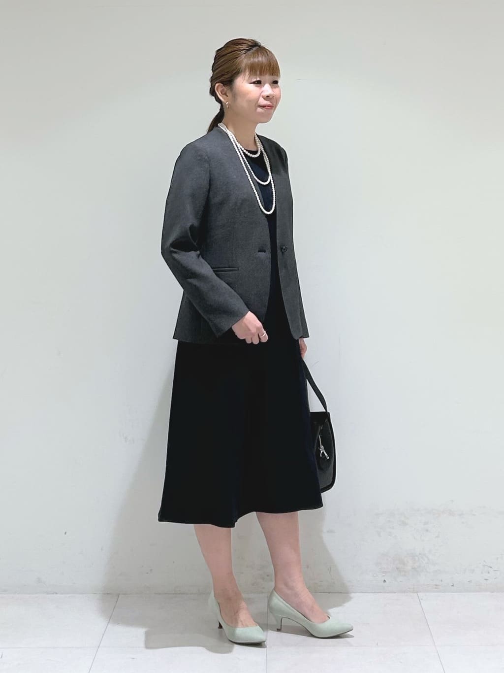 tsuyuさんの「INDIVI｜【洗える／通勤／スーツ】メランジストレッチ ノーカラージャケット」を使ったコーディネート
