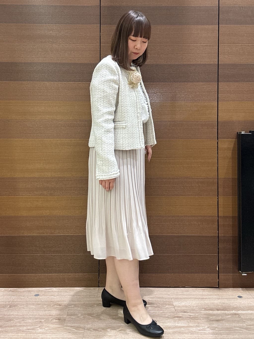 yumeさんの「OPAQUE.CLIP｜《通勤／セットアップ対応》ノーカラーツイードジャケット【洗濯機OK】」を使ったコーディネート