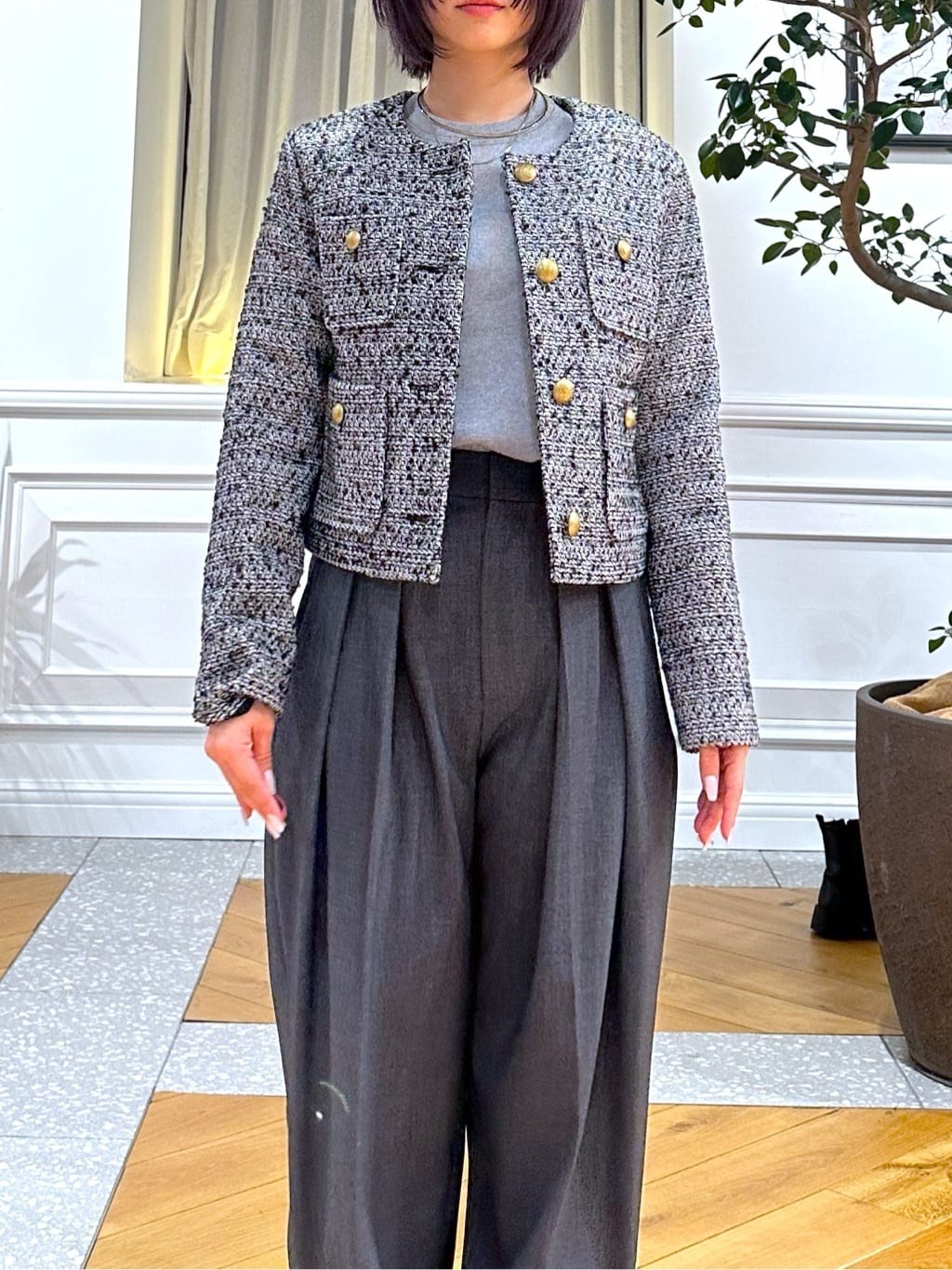 なべこさんの「DRESSTERIOR｜◆【ウォッシャブル】ラメコットンカシミヤニット」を使ったコーディネート