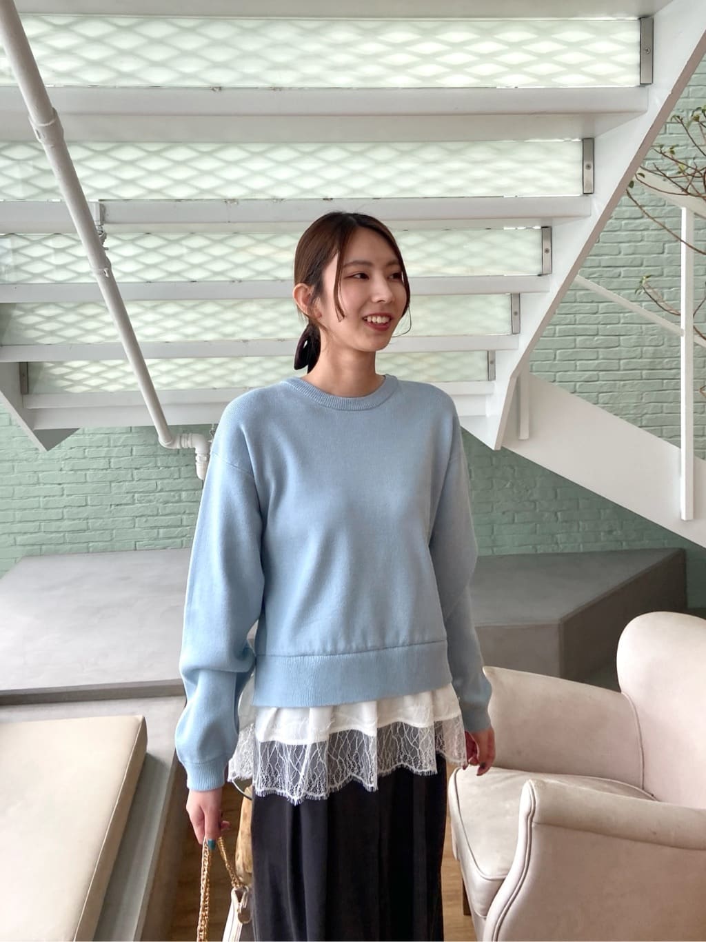 めぐさんの「OPAQUE.CLIP｜裾レースドッキングニット」を使ったコーディネート