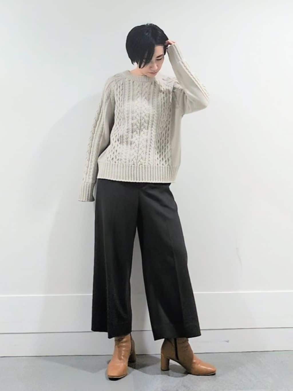 ミズタさんの「UNTITLED｜【洗える】スポンディッシュ ケーブル柄ニット」を使ったコーディネート