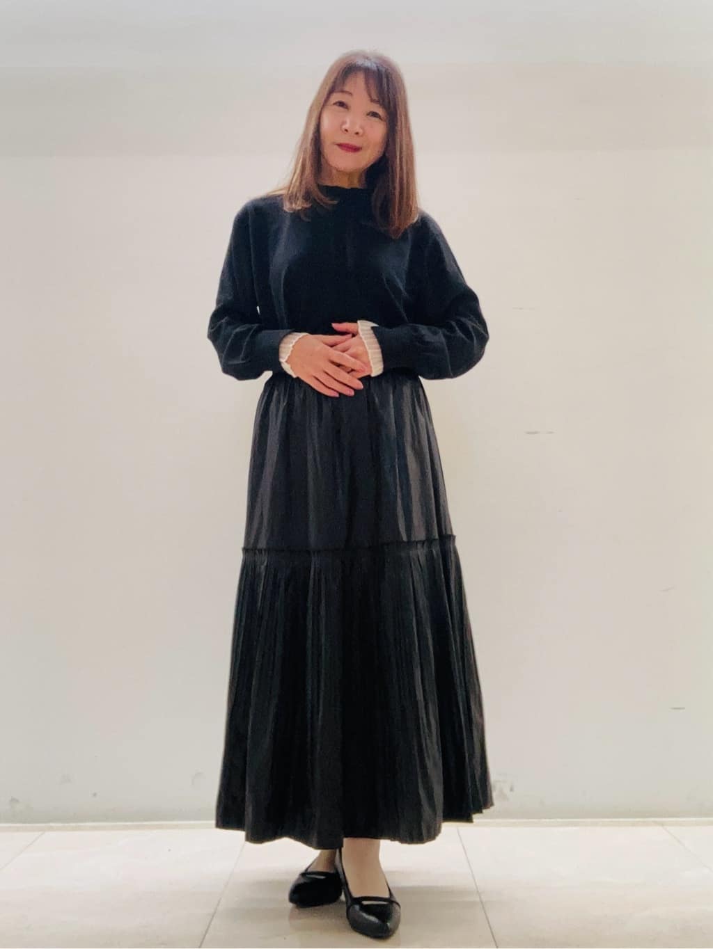 kurodaさんの「Reflect｜【秋映え／重ね着風スタイルに◎】フリルプリーツスリーブニット」を使ったコーディネート