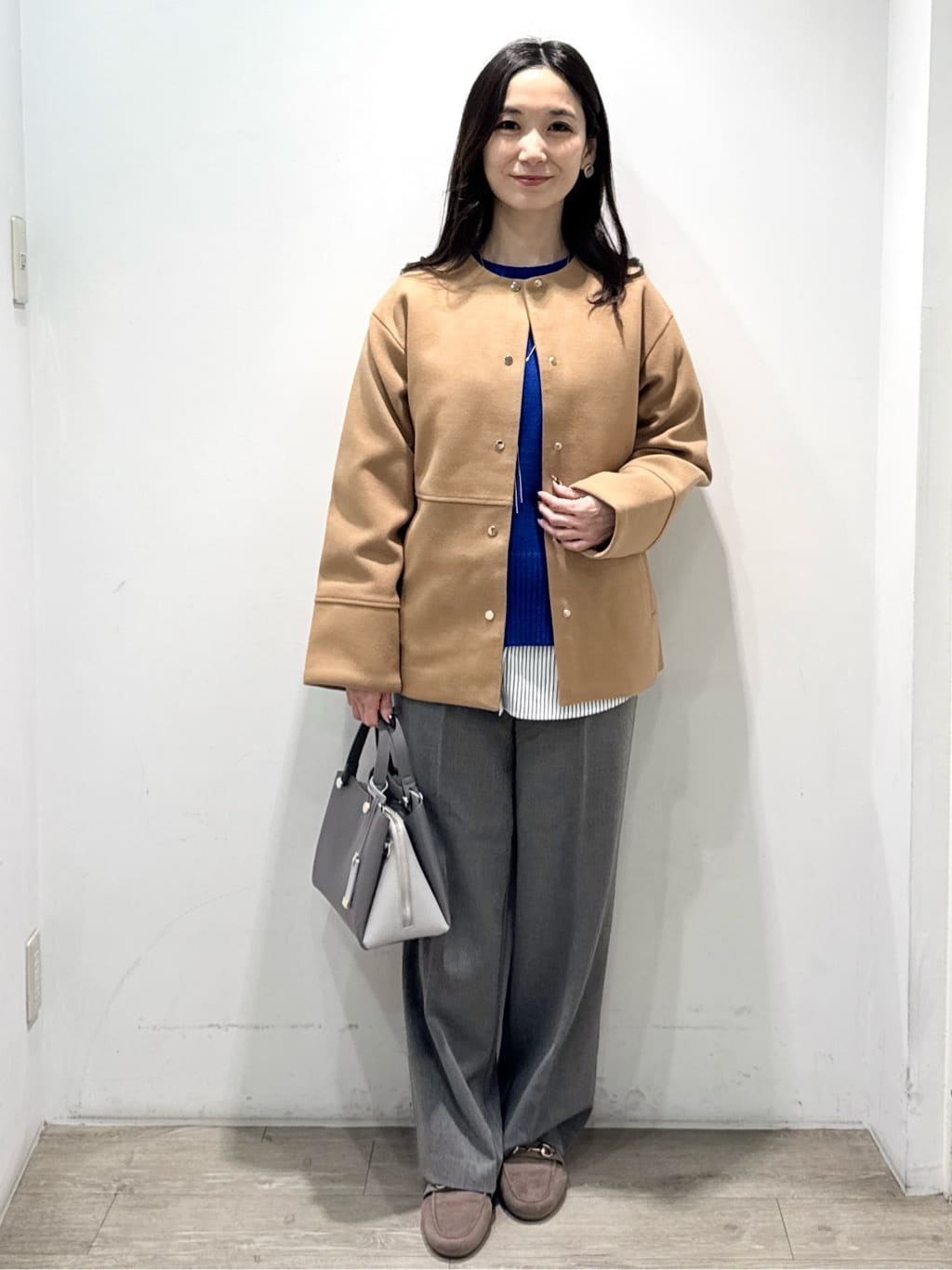 yuicciさんの「OPAQUE.CLIP｜ウールライクメルトンノーカラーコート【洗濯機洗い可】」を使ったコーディネート