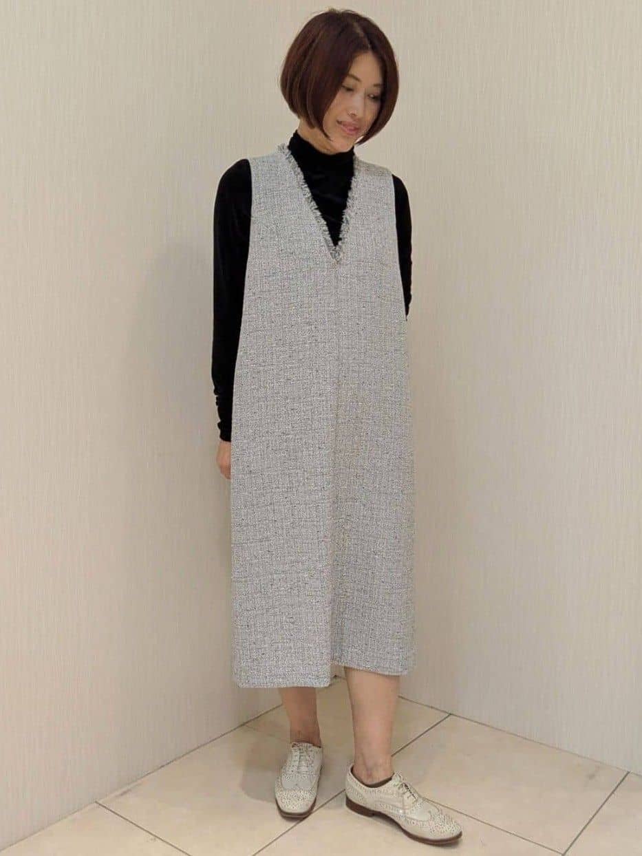 u-macoさんの「UNTITLED｜【洗える/細見え】ツイード ジャンパースカート」を使ったコーディネート