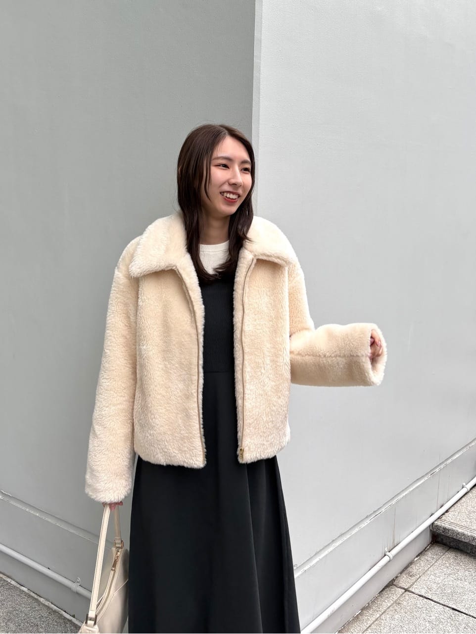 めぐさんの「OPAQUE.CLIP｜ステンカラーボアブルゾン【洗える】」を使ったコーディネート