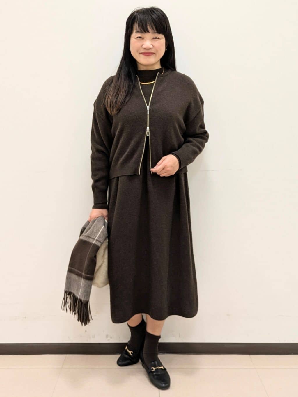 ともさんの「UNTITLED｜【名品／定番人気】ウールチェックストール」を使ったコーディネート