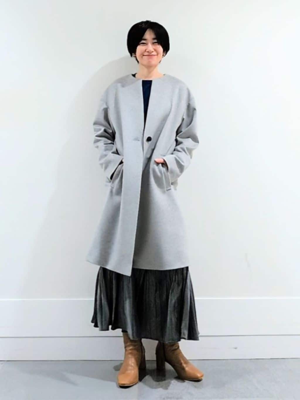 ミズタさんの「UNTITLED｜【8色展開／コンパクト丈】レーヨン混 コクーンニット」を使ったコーディネート