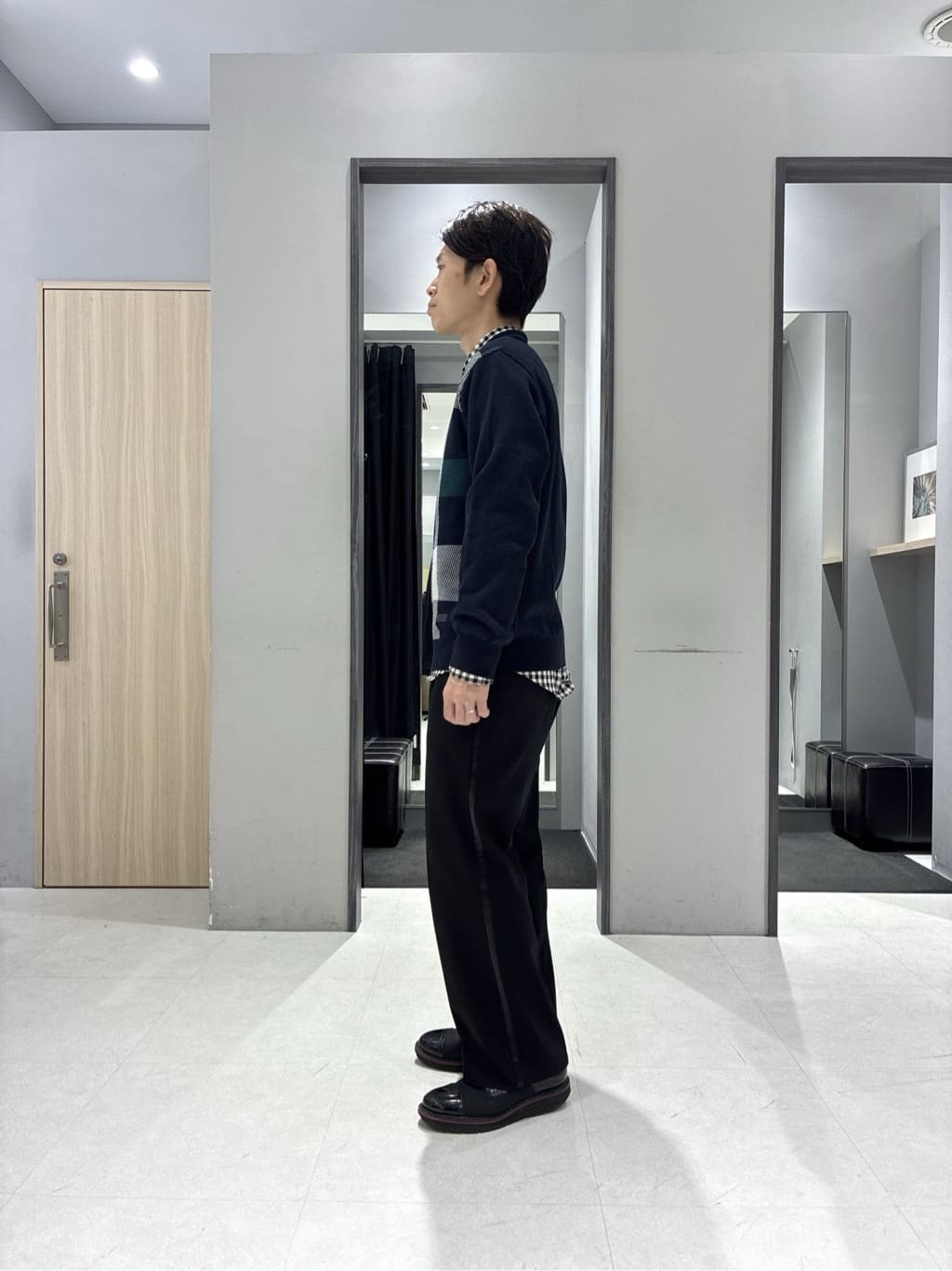 わいずみさんの「TAKEO KIKUCHI｜【Made in JAPAN】ビッグチェック＆スライドパズル柄 ニット」を使ったコーディネート