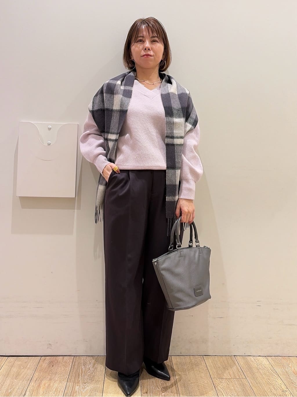 YUKOさんの「index｜裏起毛ストレッチワイドパンツ【洗濯機OK／イージーアイロン】」を使ったコーディネート