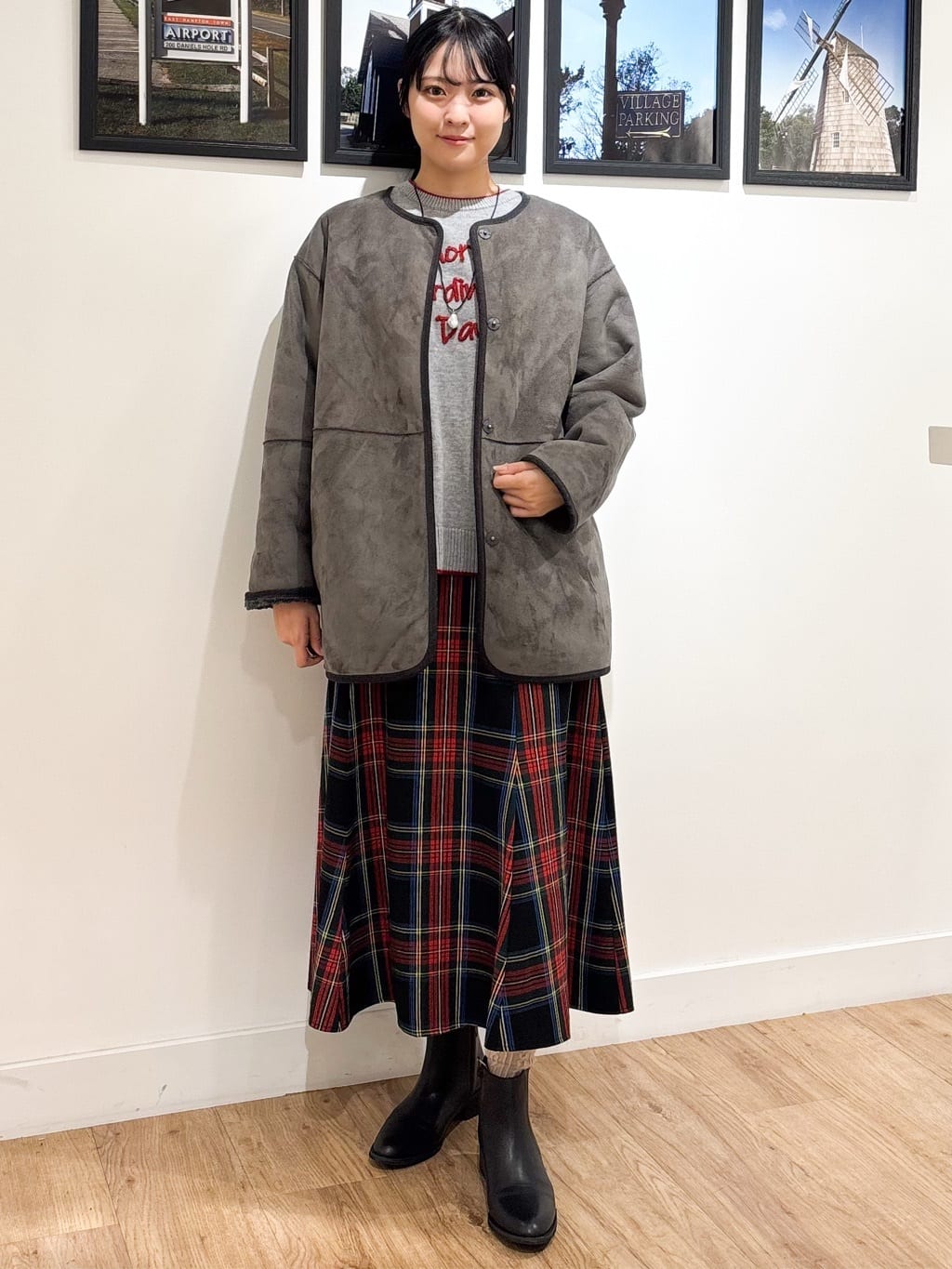 Ririkaさんの「Dessin｜【洗える】チェック柄起毛フレアスカート」を使ったコーディネート