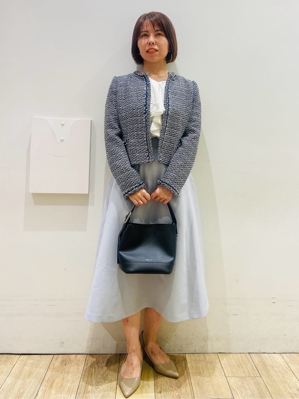 YUKOさんの「index｜《通勤／セットアップ対応》ノーカラーツイードジャケット【洗濯機OK】」を使ったコーディネート