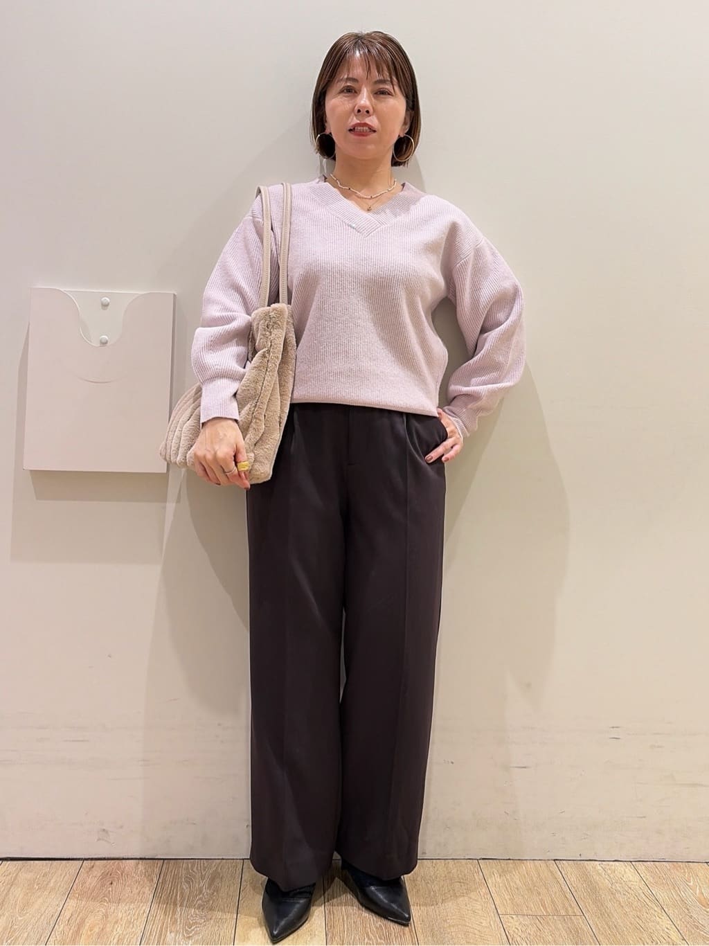 YUKOさんの「index｜裏起毛ストレッチワイドパンツ【洗濯機OK／イージーアイロン】」を使ったコーディネート