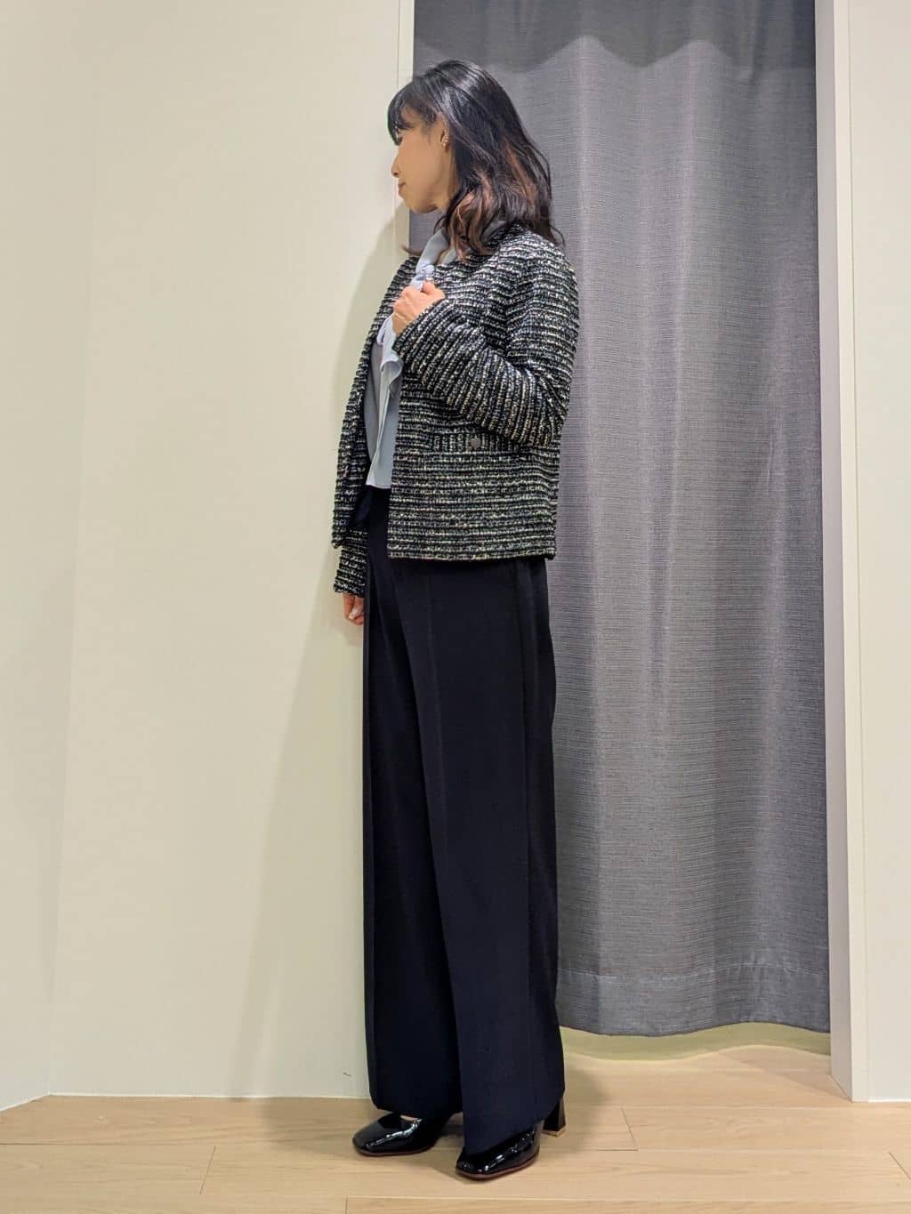 miiさんの「INDIVI｜【洗える】ジョーゼットボウタイブラウス」を使ったコーディネート