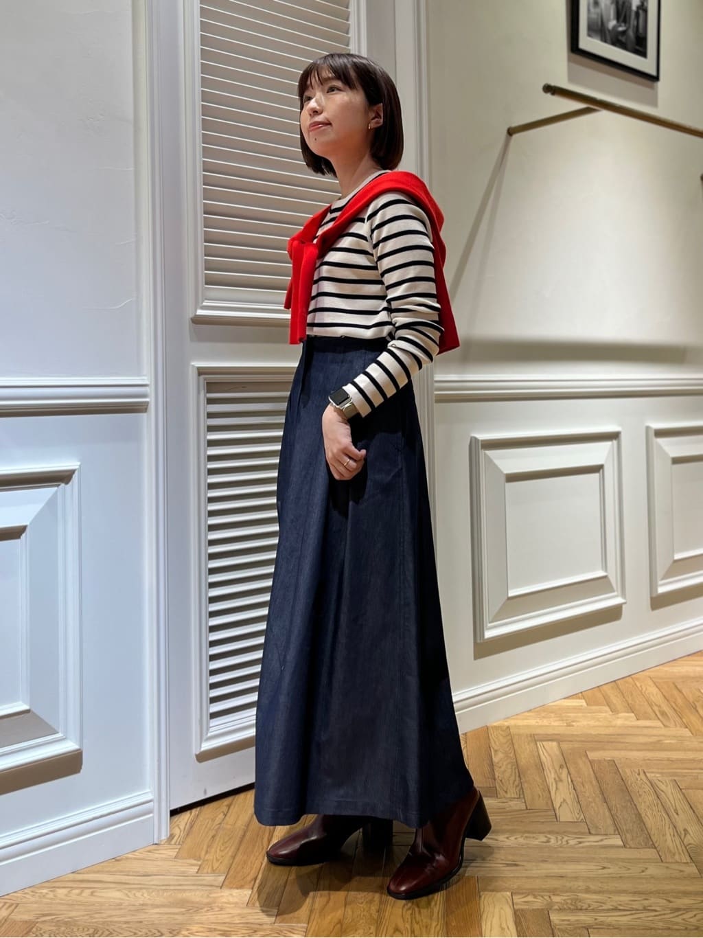 つじ まこさんの「DRESSTERIOR｜◆ストレッチフルニードルボーダーニット」を使ったコーディネート