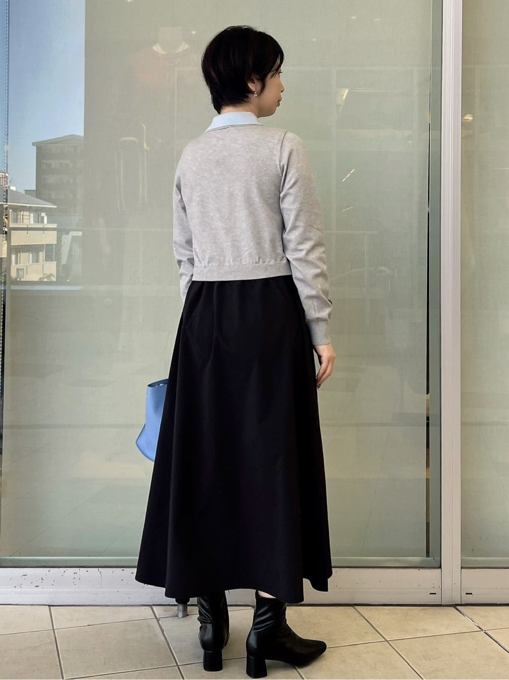 yo-koさんの「OPAQUE.CLIP｜ダブルポロ衿ニットドッキングワンピース【洗濯機OK】」を使ったコーディネート