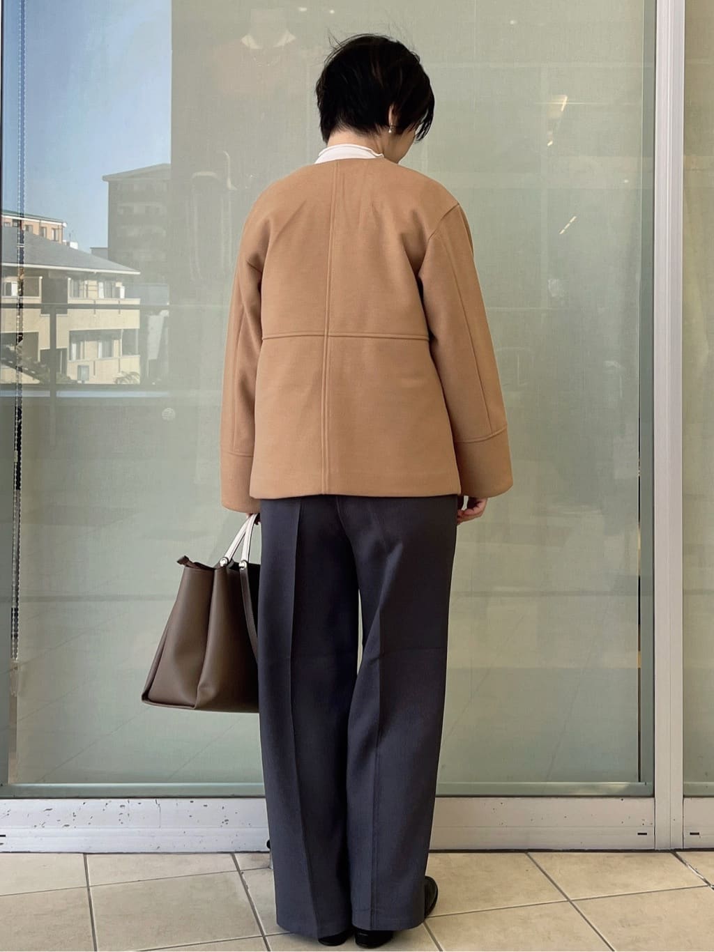 yo-koさんの「OPAQUE.CLIP｜ウールライクメルトンノーカラーコート【洗濯機洗い可】」を使ったコーディネート
