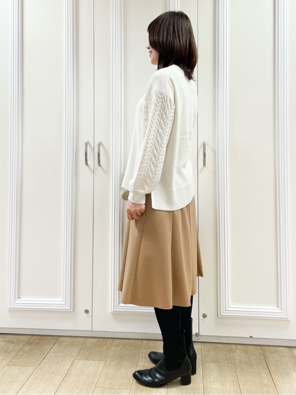 めいさんの「Reflect｜【SS-4Lサイズ／衿が顔に当たらない◎】スタンドネックミドルコート」を使ったコーディネート