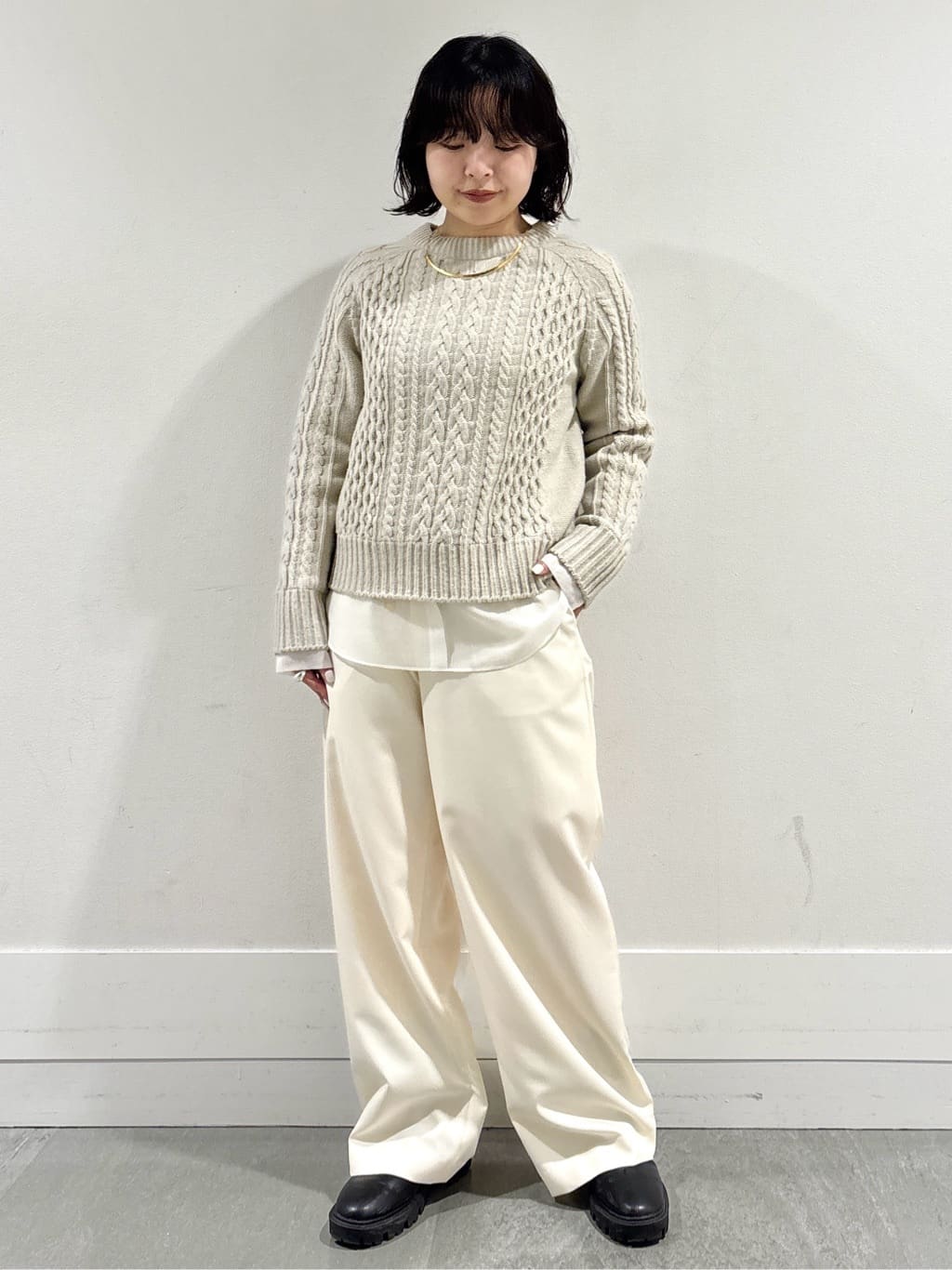 モエカさんの「UNTITLED｜【洗える】スポンディッシュ ケーブル柄ニット」を使ったコーディネート