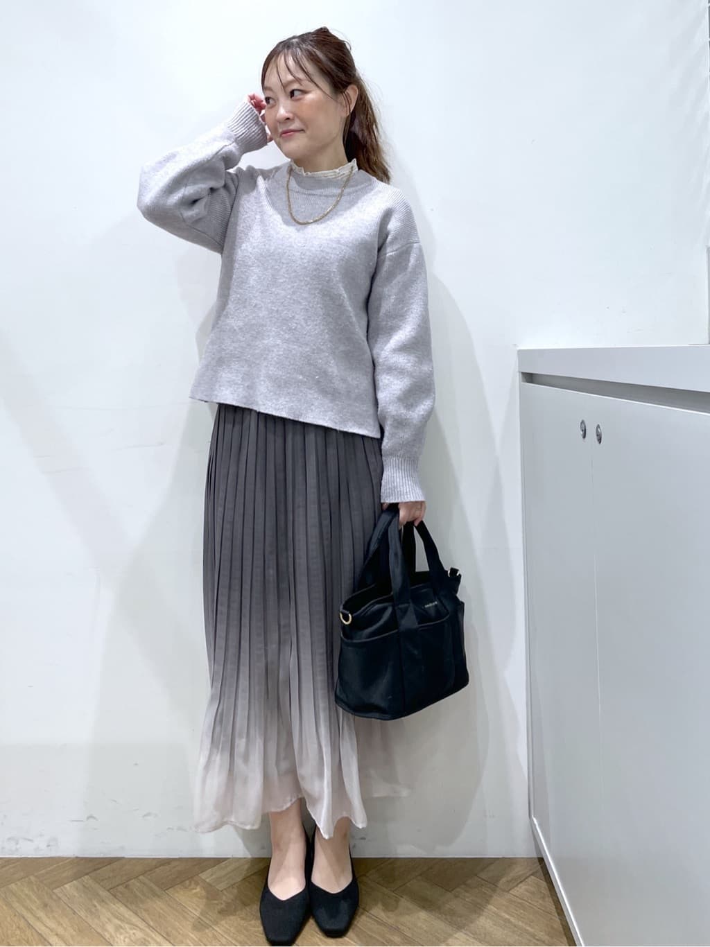 Junさんの「index｜モックネックボクシーラメニット【洗濯機OK】《7col》」を使ったコーディネート