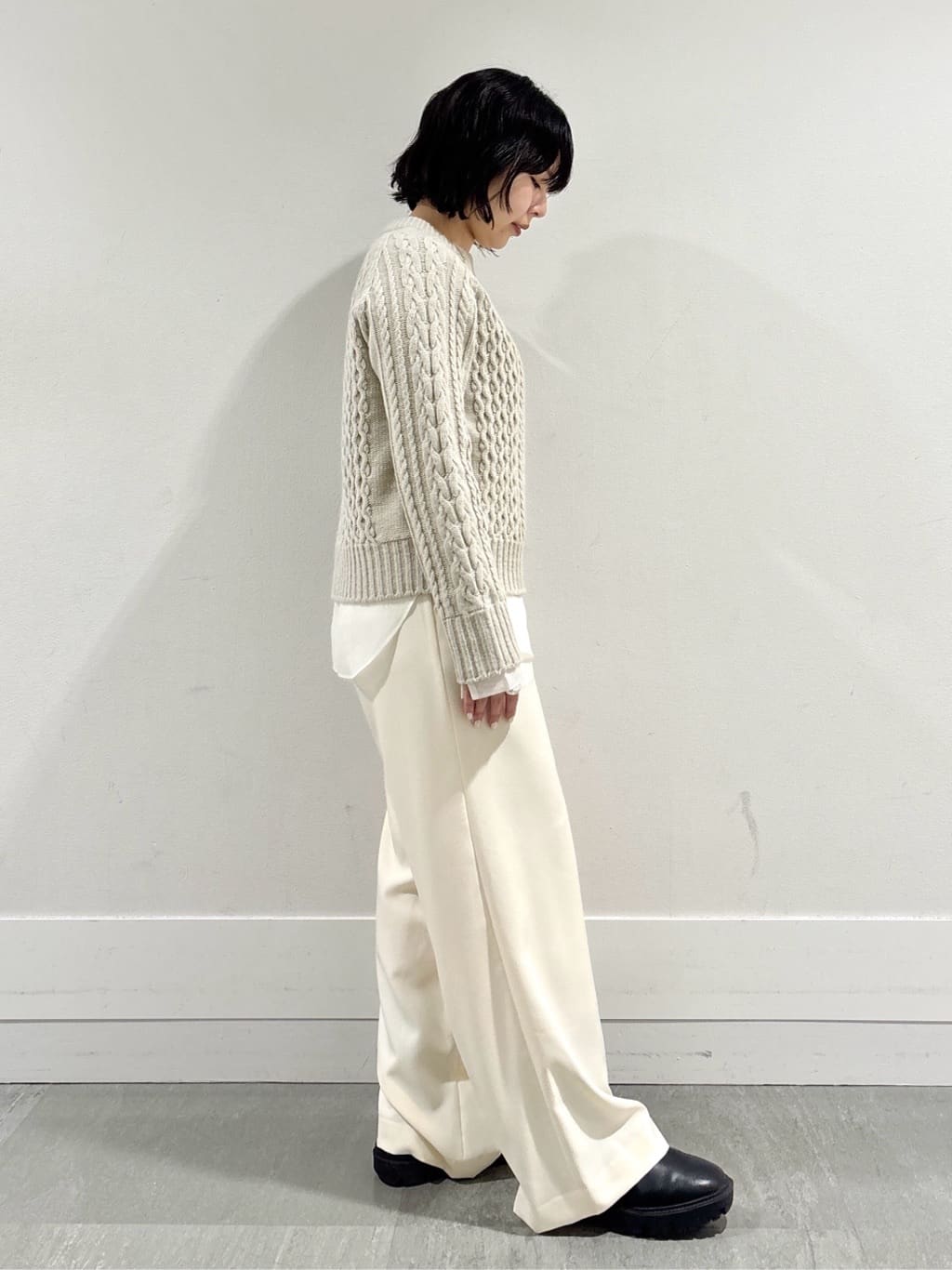モエカさんの「UNTITLED｜【洗える】スポンディッシュ ケーブル柄ニット」を使ったコーディネート