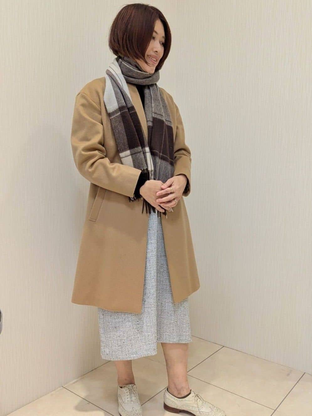 u-macoさんの「UNTITLED｜【洗える/細見え】ツイード ジャンパースカート」を使ったコーディネート