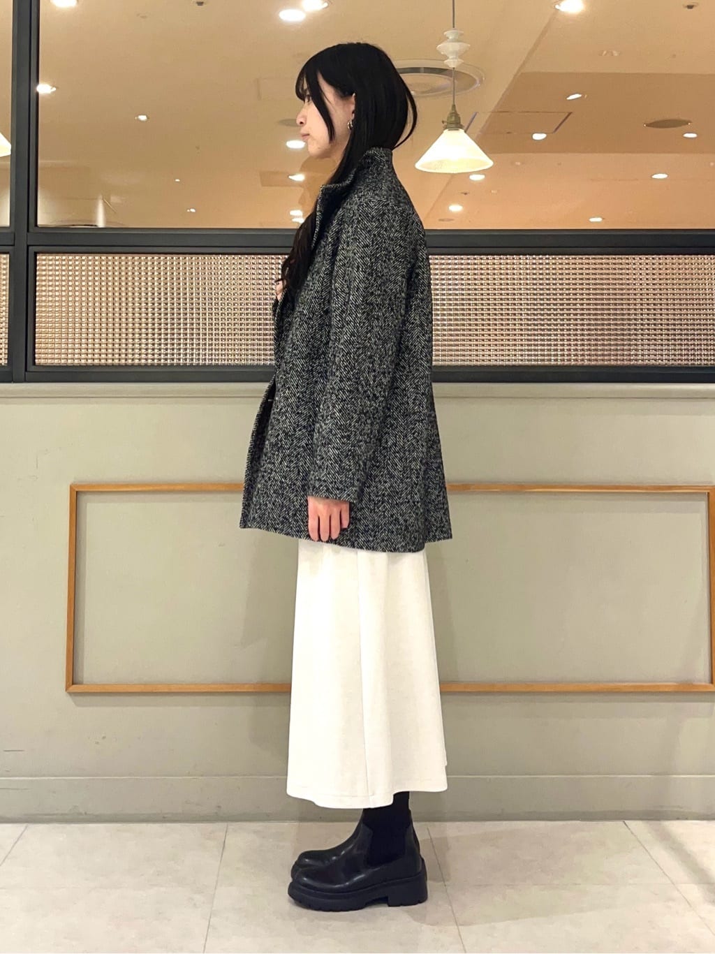 kumiさんの「INDIVI｜【日本製／ミドル丈】スタンドカラーミドルコート」を使ったコーディネート