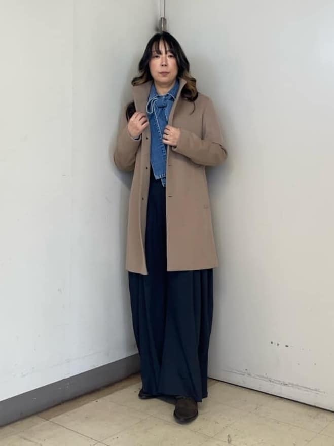 iwさんの「TAKEO KIKUCHI｜【ウールカシミヤブレンド】ビーバー調 スタンドカラー コート」を使ったコーディネート