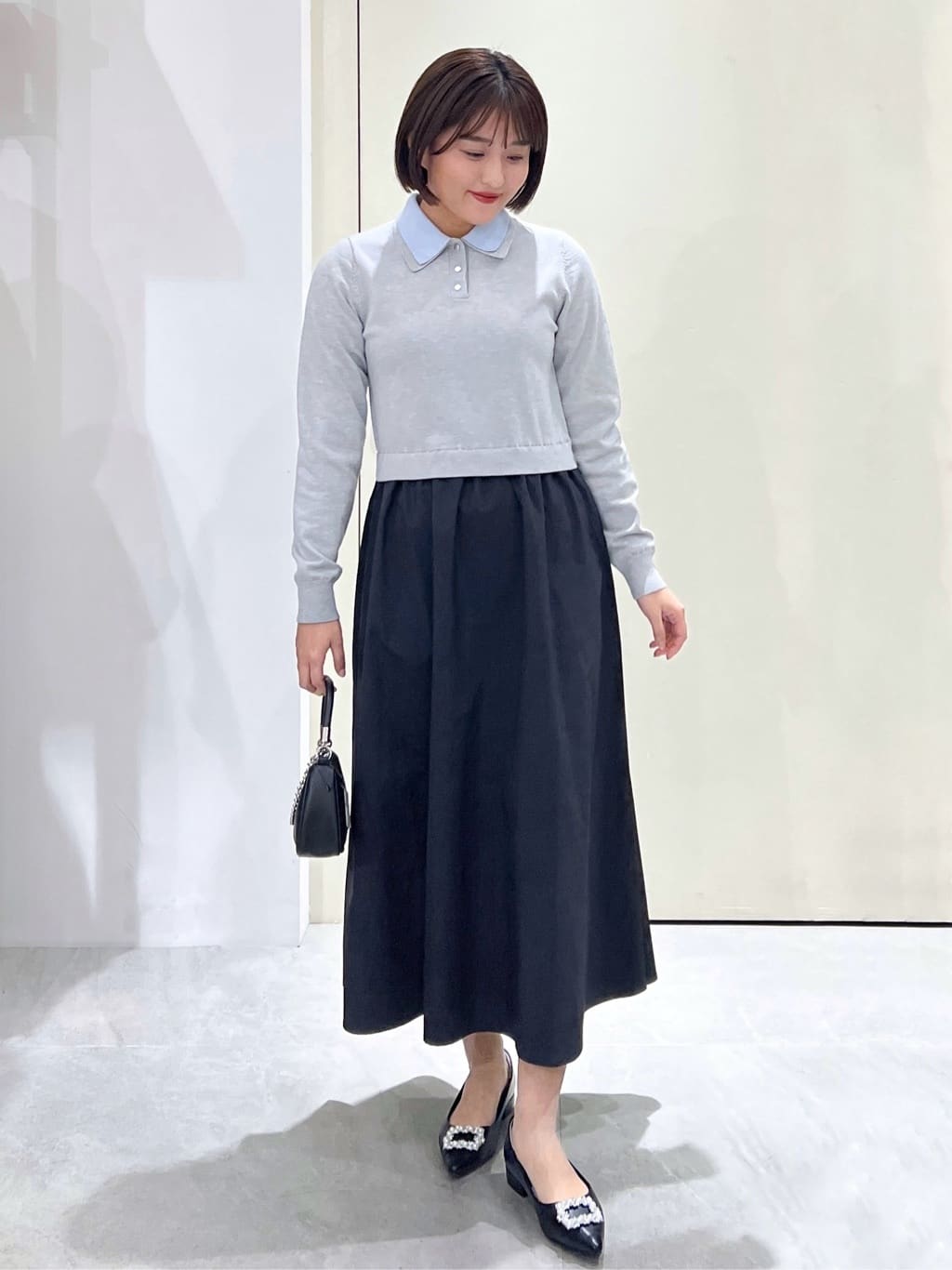 Unaさんの「OPAQUE.CLIP｜ダブルポロ衿ニットドッキングワンピース【洗濯機OK】」を使ったコーディネート