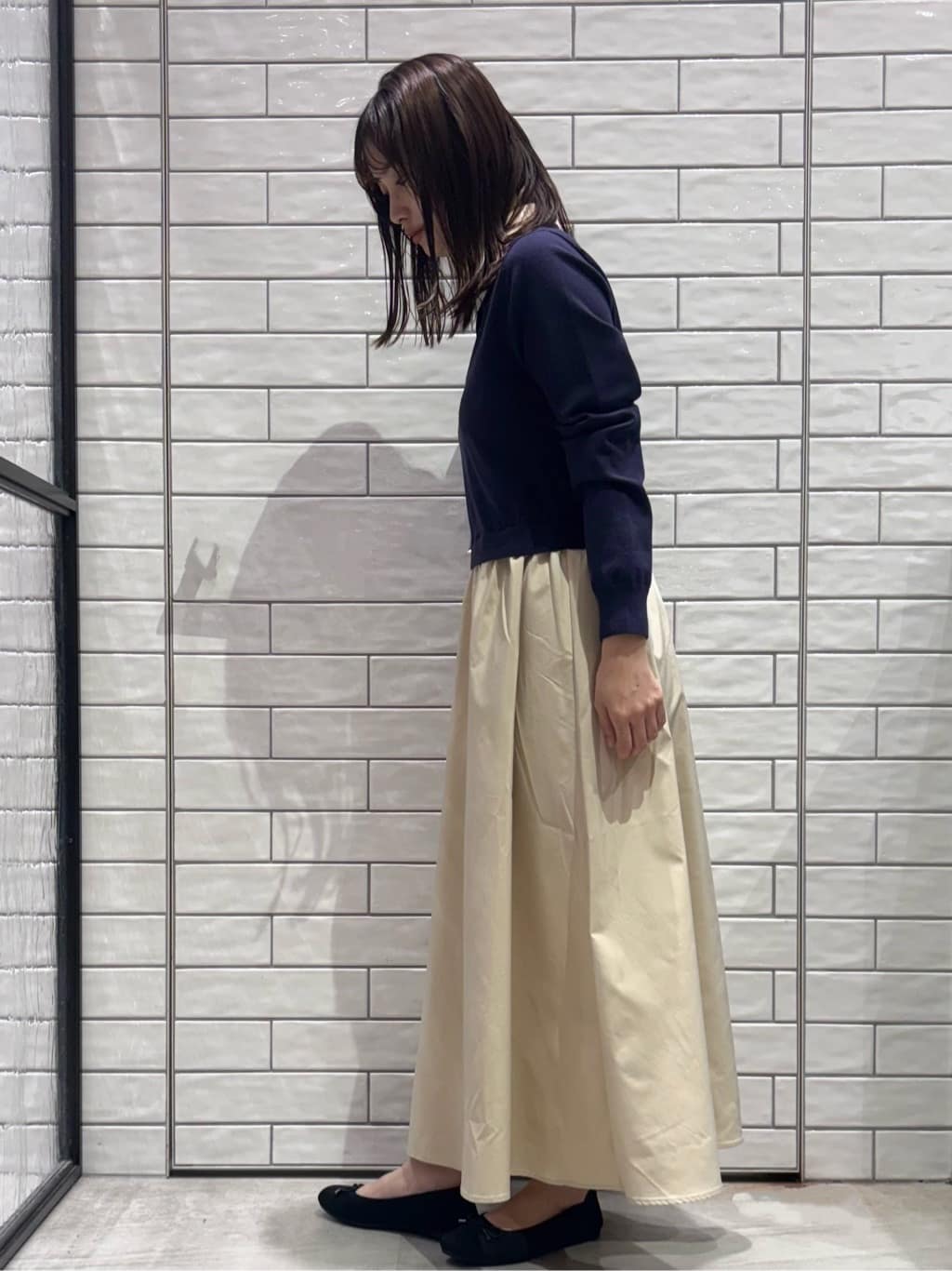 ranさんの「OPAQUE.CLIP｜ダブルポロ衿ニットドッキングワンピース【洗濯機OK】」を使ったコーディネート