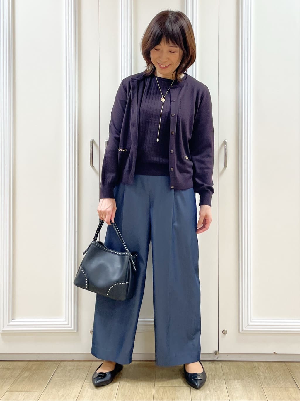 めいさんの「Reflect｜【キレイめもカジュアルスタイルも◎】ストレートワイドシルエットパンツ」を使ったコーディネート