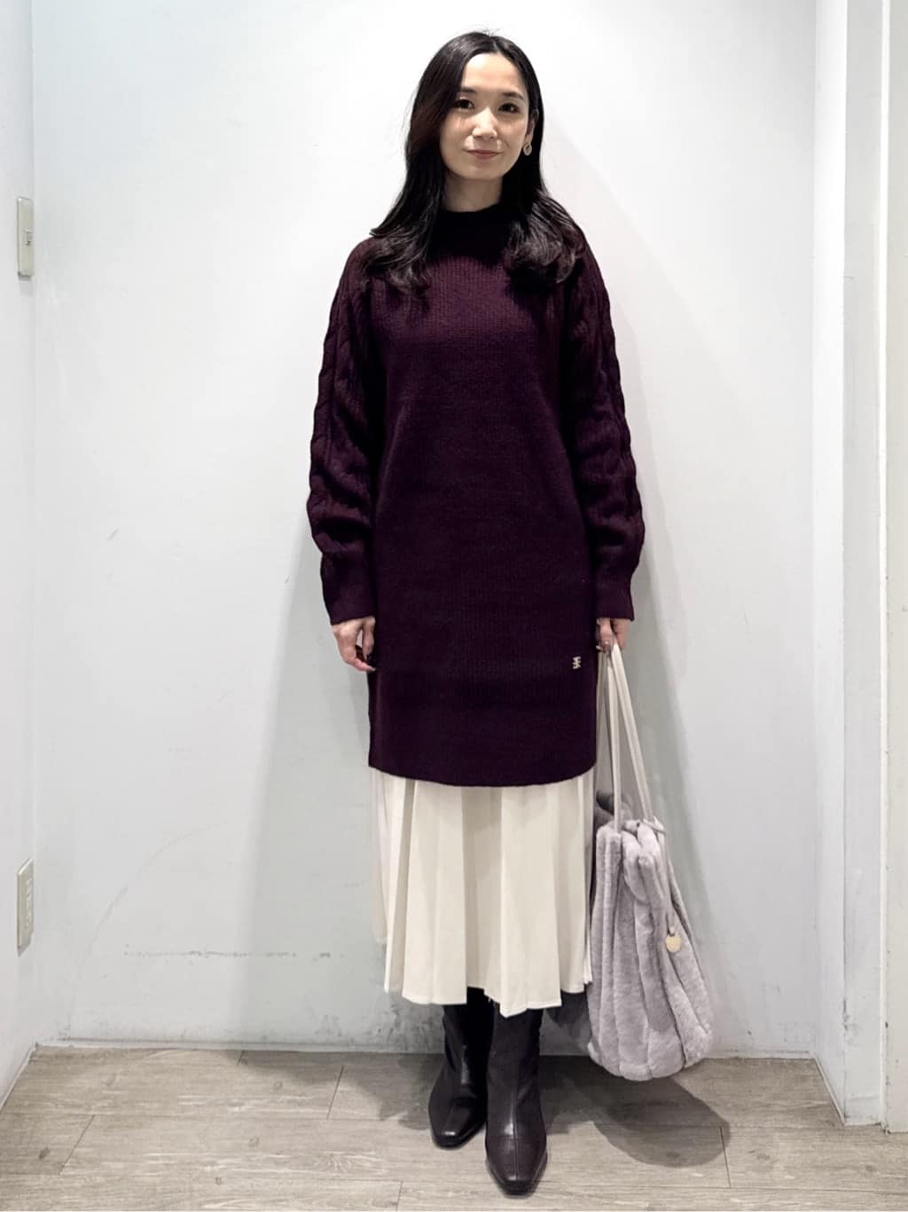 yuicciさんの「OPAQUE.CLIP｜ウール混ケーブルスリーブミニワンピース【洗濯機OK】」を使ったコーディネート