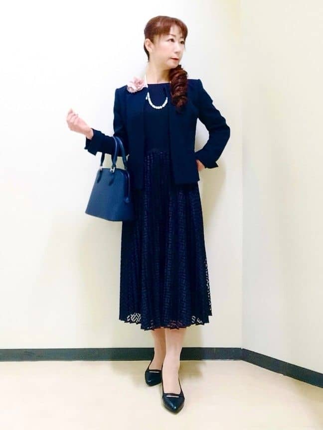花さんの「Reflect｜【SS-4Lサイズ】シフォン&times;幾何柄レースプリーツワンピース」を使ったコーディネート