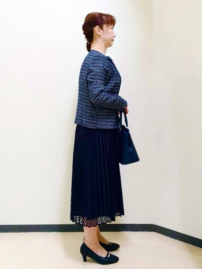 花さんの「Reflect｜【SS-4Lサイズ】シフォン&times;幾何柄レースプリーツワンピース」を使ったコーディネート