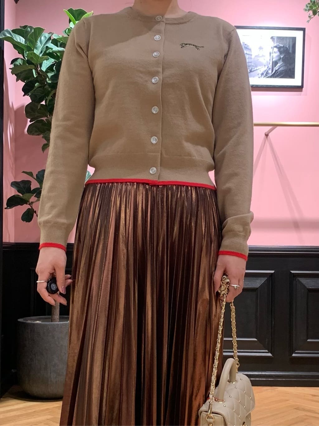 SAKAIさんの「DRESSTERIOR｜◆【洗える/ストレッチ性/オンオフ】箔プリントプリーツスカート」を使ったコーディネート