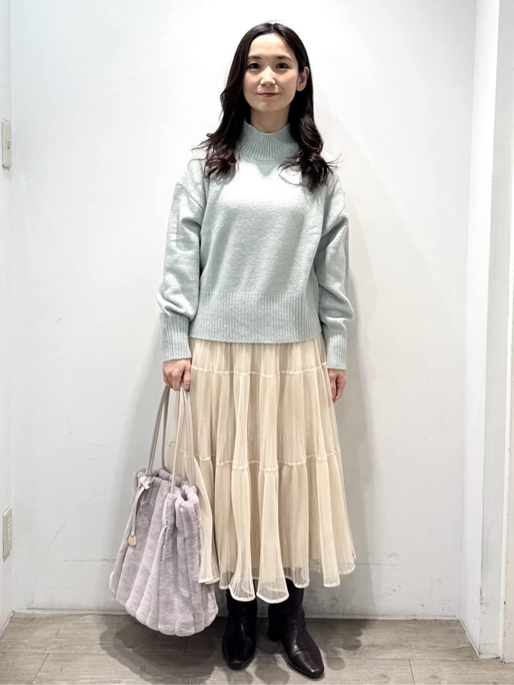yuicciさんの「OPAQUE.CLIP｜選べる2丈 ハイネックカラーミックスラメニット【洗濯機OK】」を使ったコーディネート