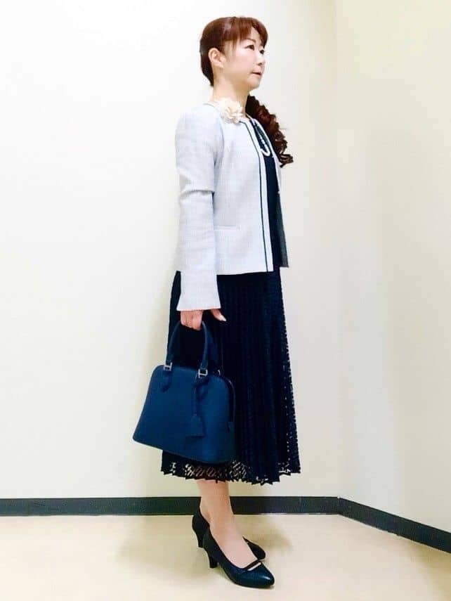 花さんの「Reflect｜【SS-4Lサイズ】シフォン&times;幾何柄レースプリーツワンピース」を使ったコーディネート