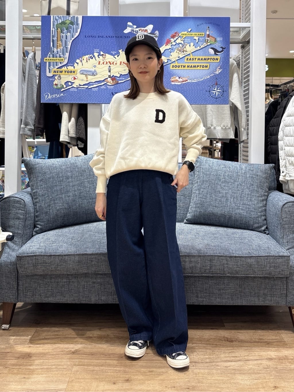 risaさんの「Dessin｜【洗える】Dサガラ刺繍ワッペン付きニット」を使ったコーディネート
