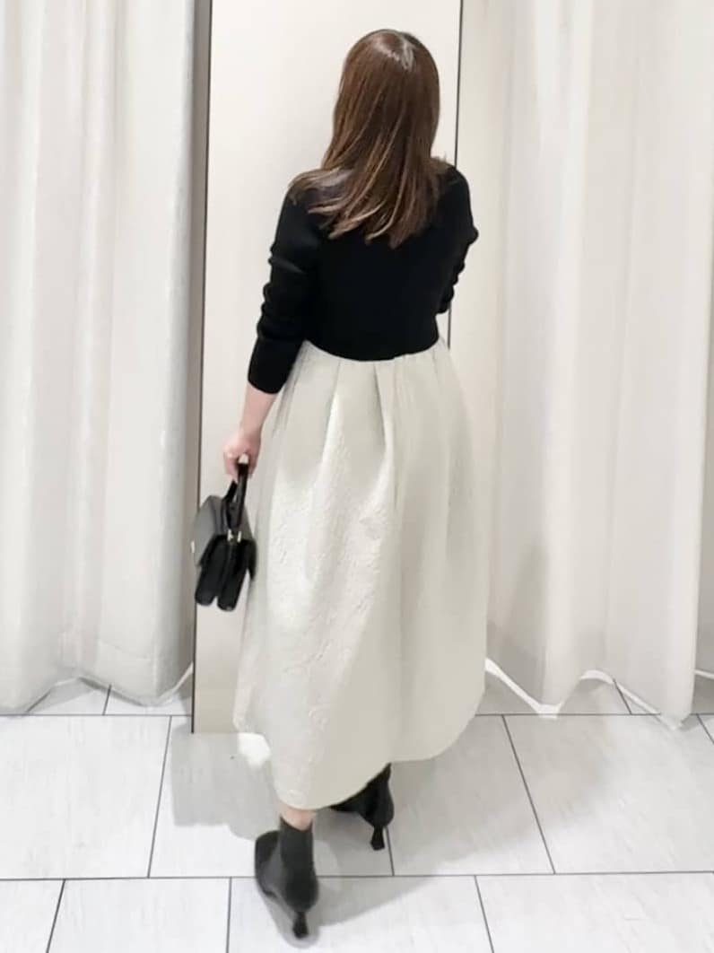 ʏᴜᴋɪᴋᴏさんの「UNTITLED｜【大人フェミニン/トレンド】ニット&times;ジャカード ドッキングワンピース」を使ったコーディネート
