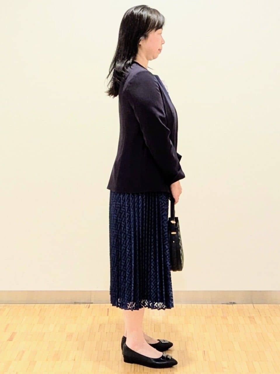 なおさんの「Reflect｜【SS-4Lサイズ】シフォン&times;幾何柄レースプリーツワンピース」を使ったコーディネート