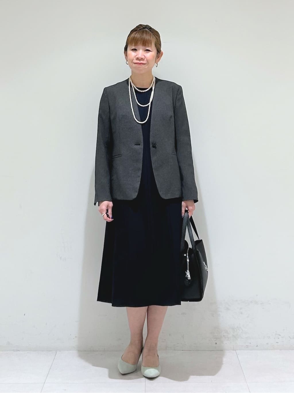 tsuyuさんの「INDIVI｜【洗える／通勤／スーツ】メランジストレッチ ノーカラージャケット」を使ったコーディネート