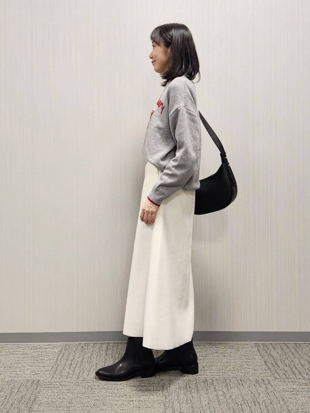naraさんの「Dessin｜【洗える】ペイント風刺繍入り配色ラインニット」を使ったコーディネート