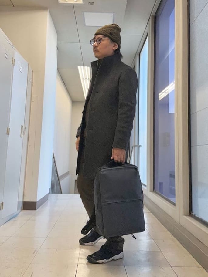 MAKOTO AIさんの「TAKEO KIKUCHI｜カシミヤブレンド ビーバー調ピンヘッドスタンドカラーコート」を使ったコーディネート