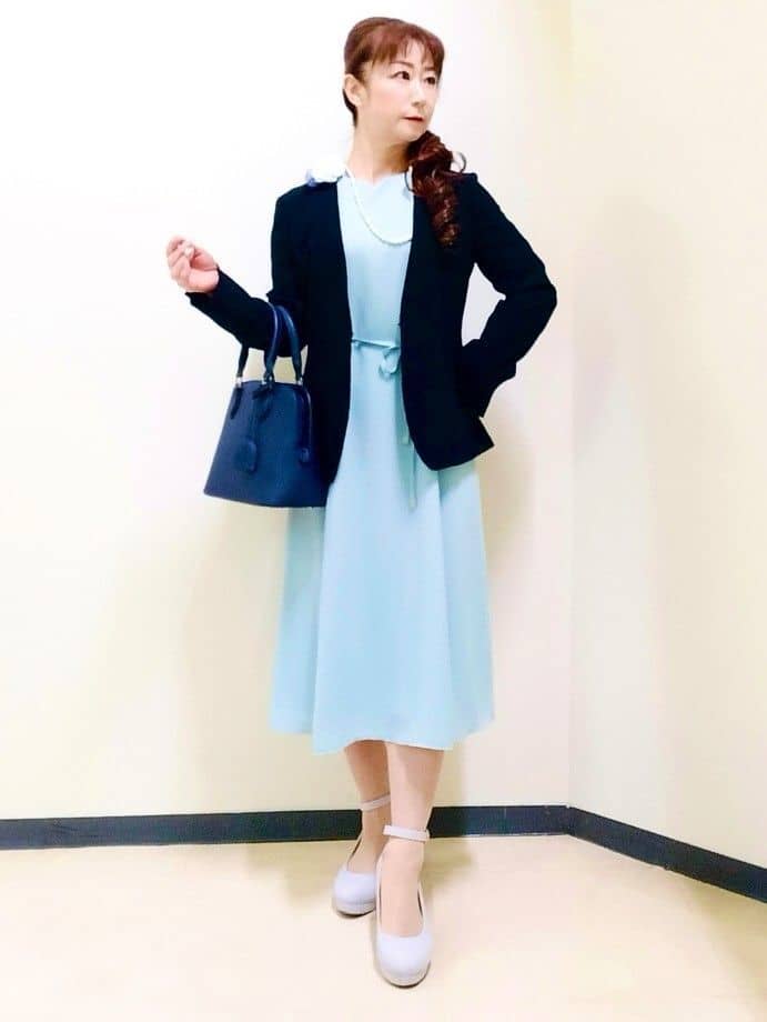 花さんの「Reflect｜【SS-4Lサイズ／付属リボン】スリーブデザインジョーゼットワンピース」を使ったコーディネート